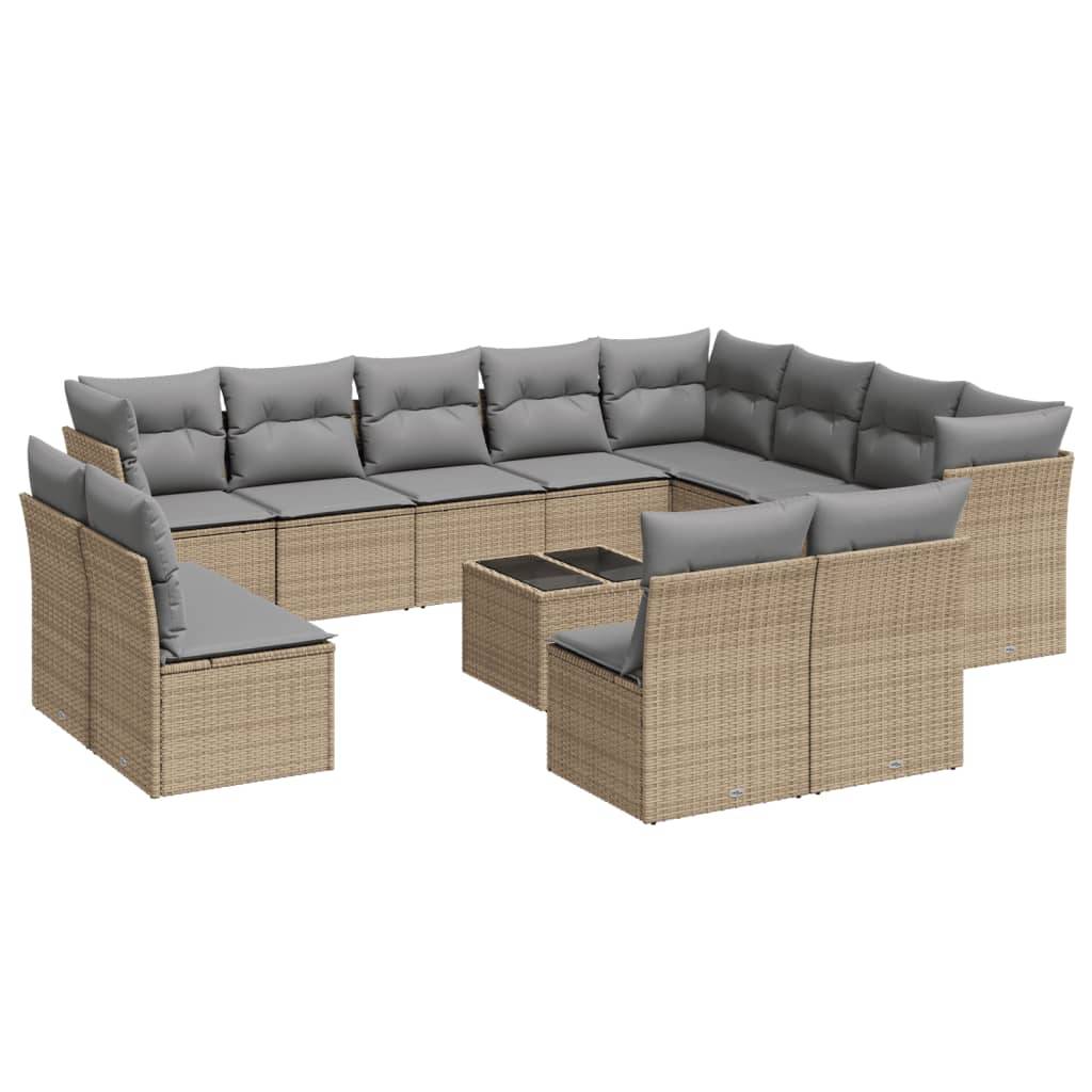vidaXL 13-tlg. Garten-Sofagarnitur mit Kissen Beige Poly Rattan