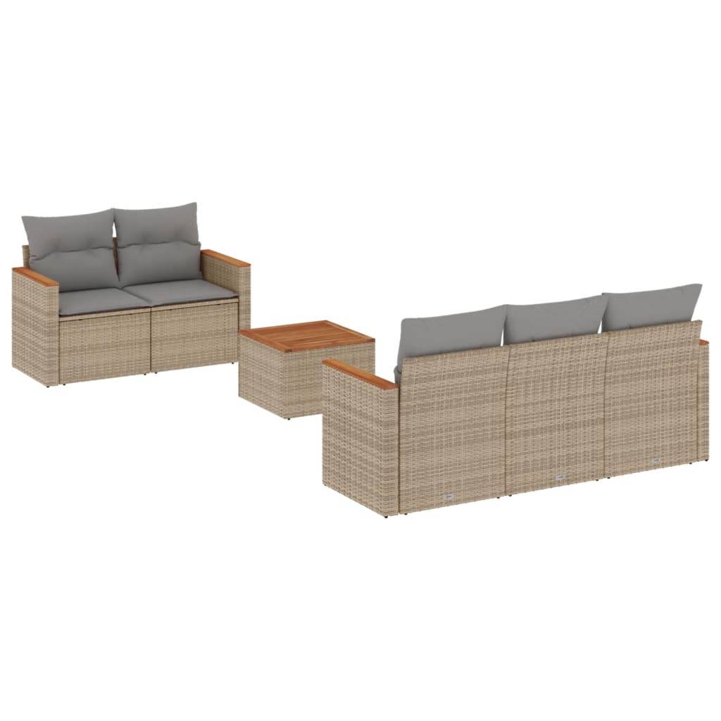 vidaXL 6-tlg. Garten-Sofagarnitur mit Kissen Beige Poly Rattan