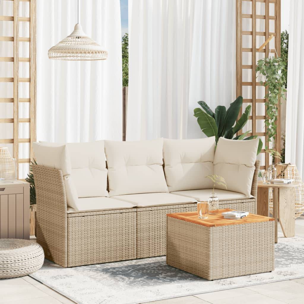 vidaXL 4-tlg. Garten-Sofagarnitur mit Kissen Beige Poly Rattan