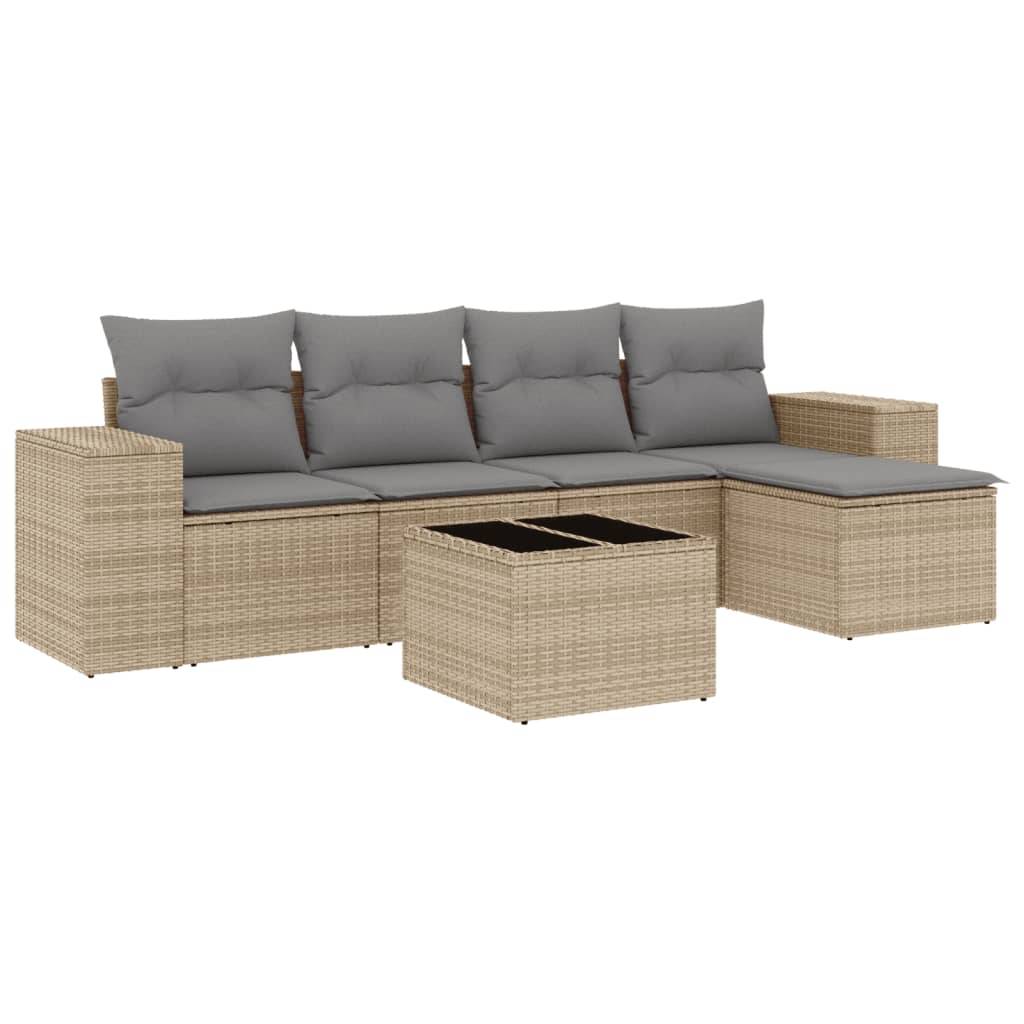 vidaXL 6-tlg. Garten-Sofagarnitur mit Kissen Beige Poly Rattan