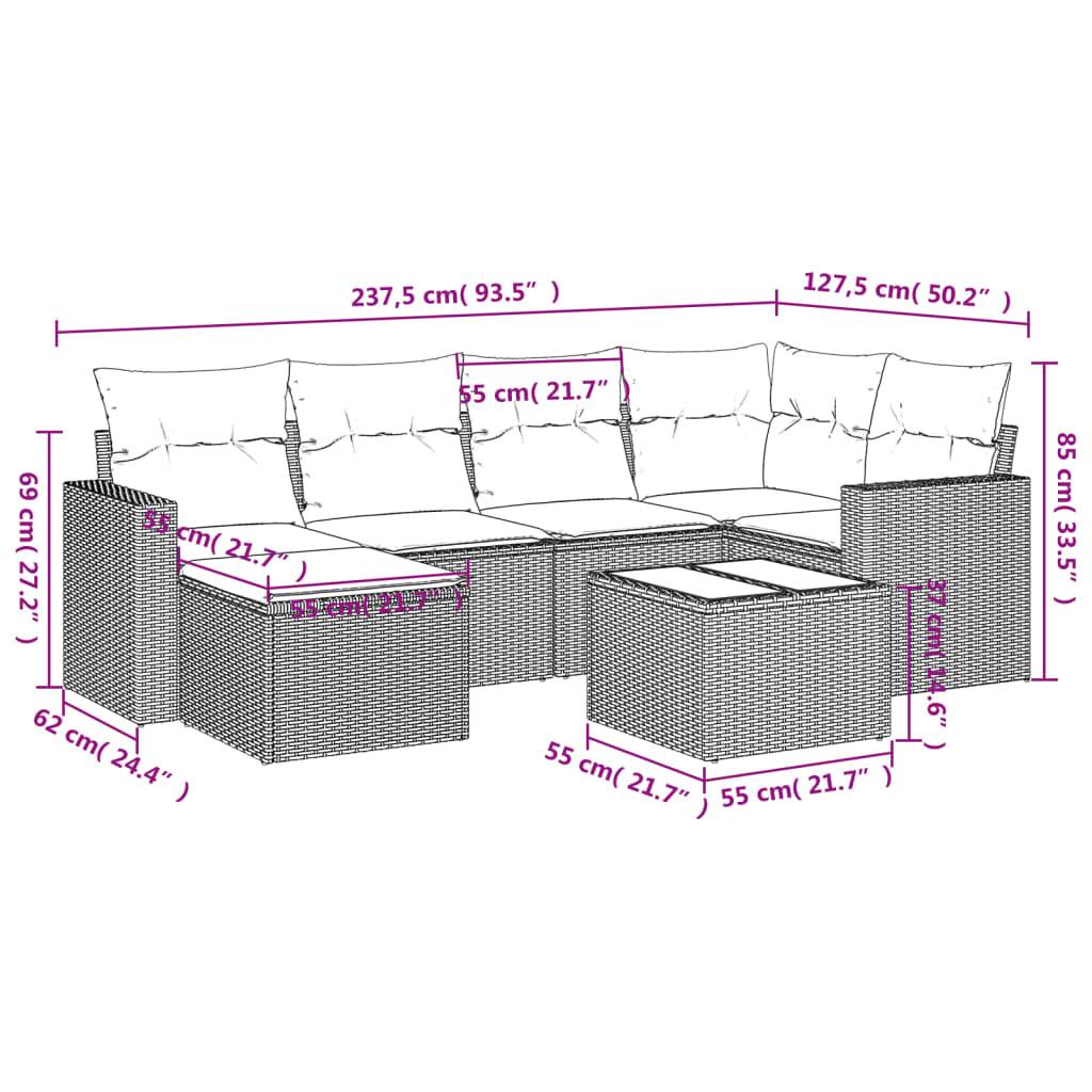 vidaXL 7-tlg. Garten-Sofagarnitur mit Kissen Braun Poly Rattan