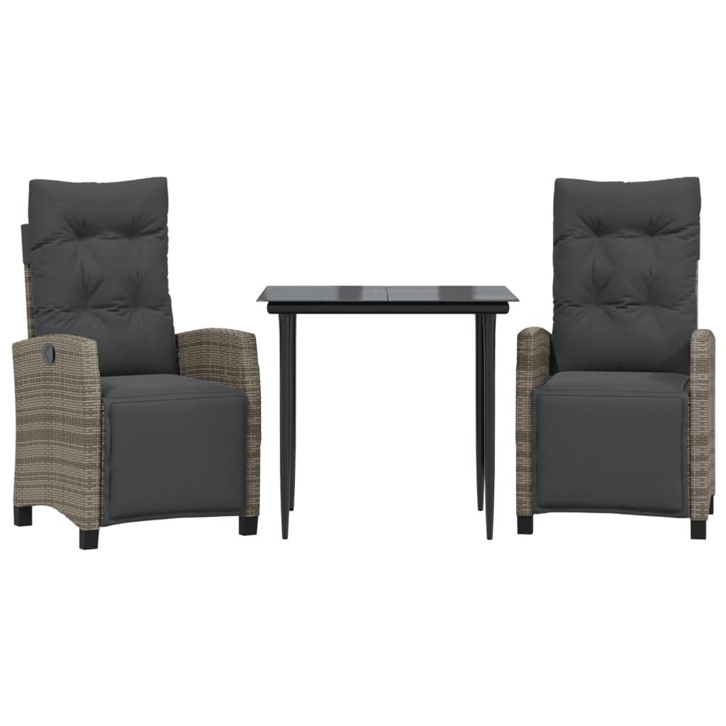 vidaXL 3-tlg. Garten-Essgruppe mit Kissen Grau Poly Rattan