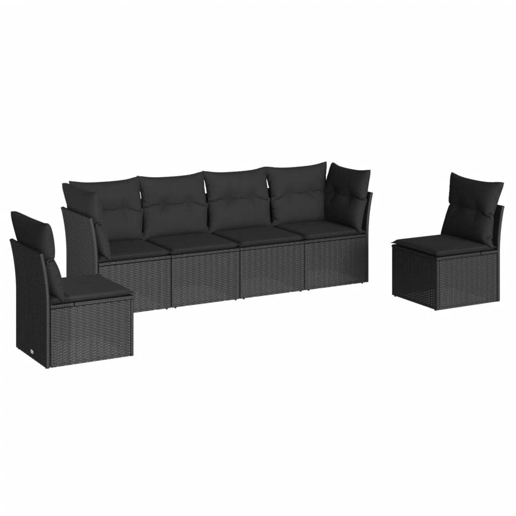vidaXL 6-tlg. Garten-Sofagarnitur mit Kissen Schwarz Poly Rattan