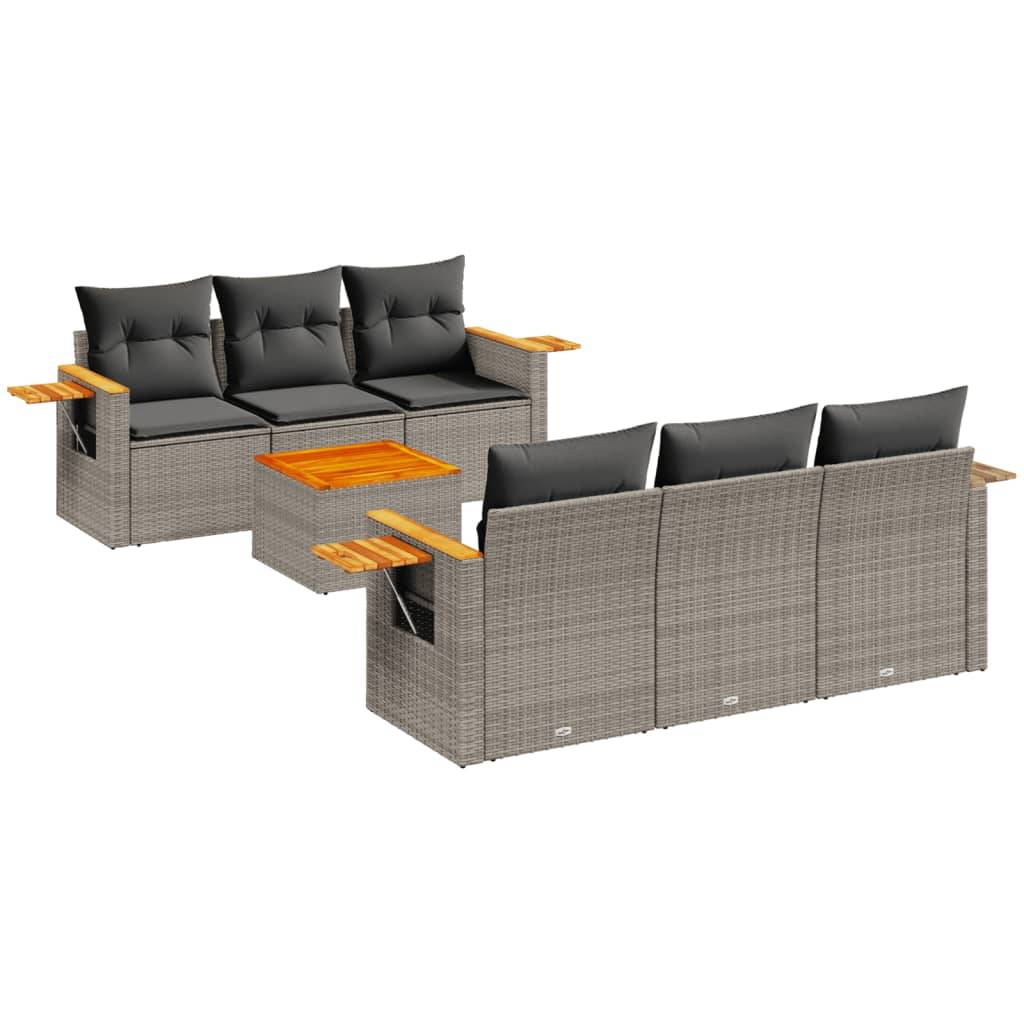 vidaXL 7-tlg. Garten-Sofagarnitur mit Kissen Grau Poly Rattan
