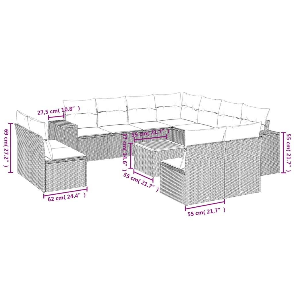vidaXL 12-tlg. Garten-Sofagarnitur mit Kissen Schwarz Poly Rattan