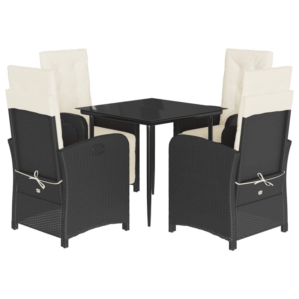 vidaXL 5-tlg. Garten-Essgruppe mit Kissen Schwarz Poly Rattan