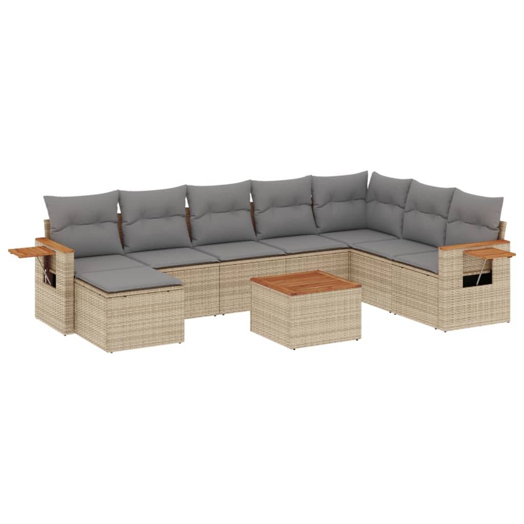 vidaXL 9-tlg. Garten-Sofagarnitur mit Kissen Beige Poly Rattan