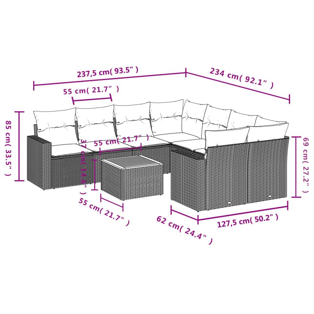 vidaXL 9-tlg. Garten-Sofagarnitur mit Kissen Beige Poly Rattan