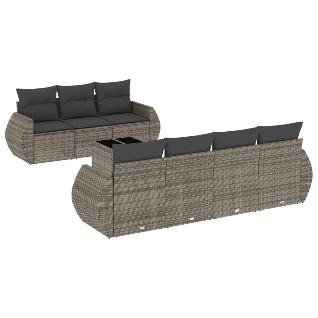 vidaXL 8-teiliges Gartensofa-Set mit Kissen, grau, Polyrattan
