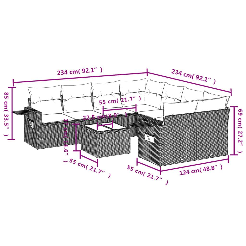 vidaXL 9-tlg. Garten-Sofagarnitur mit Kissen Schwarz Poly Rattan