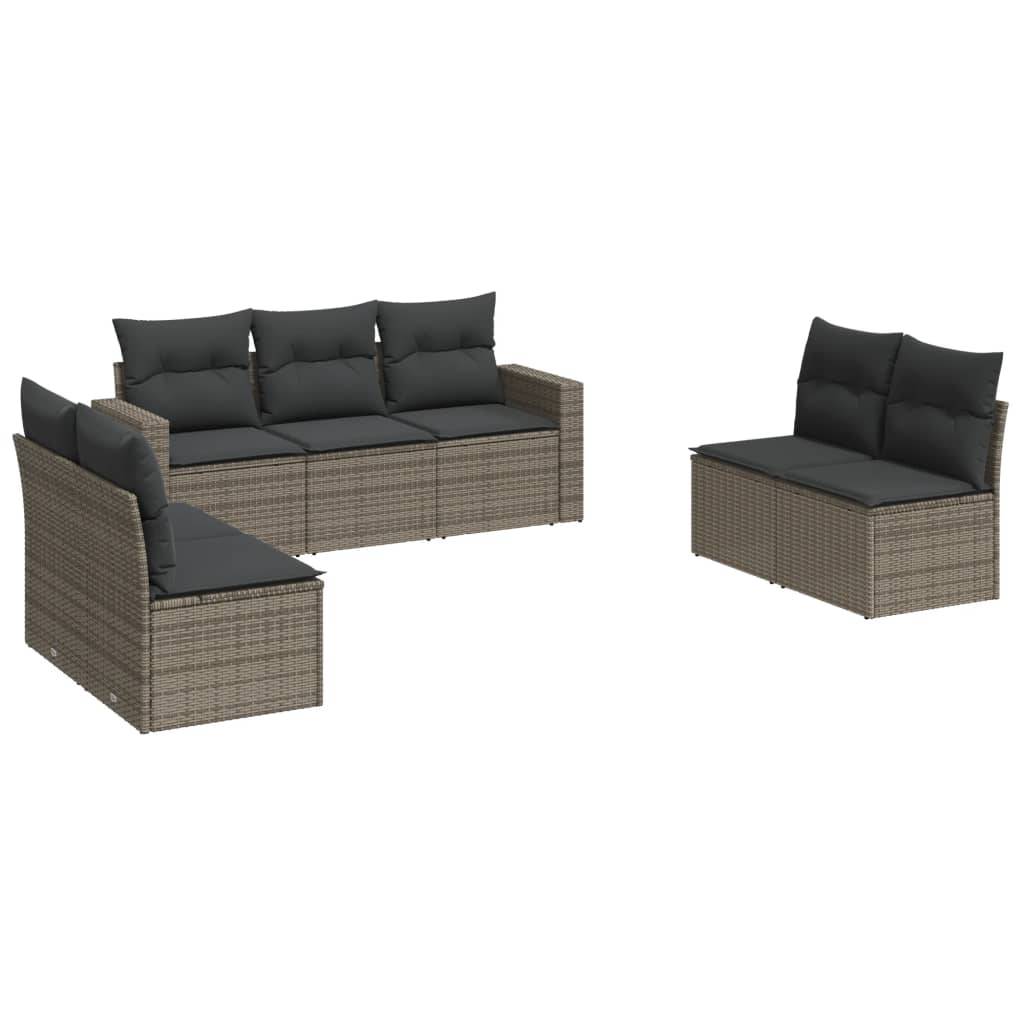 vidaXL 7-tlg. Garten-Sofagarnitur mit Kissen Grau Poly Rattan
