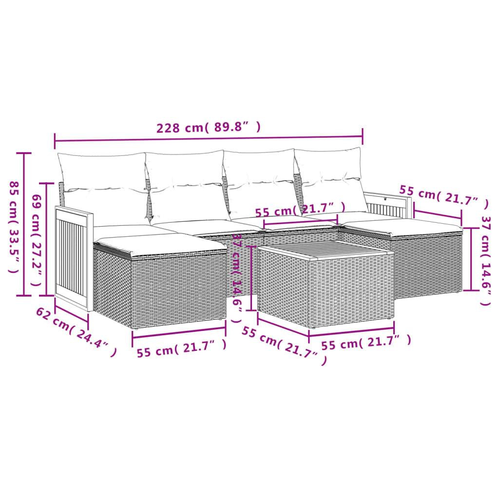 vidaXL 7-teiliges Gartensofa-Set mit Kissen, schwarzes Polyrattan