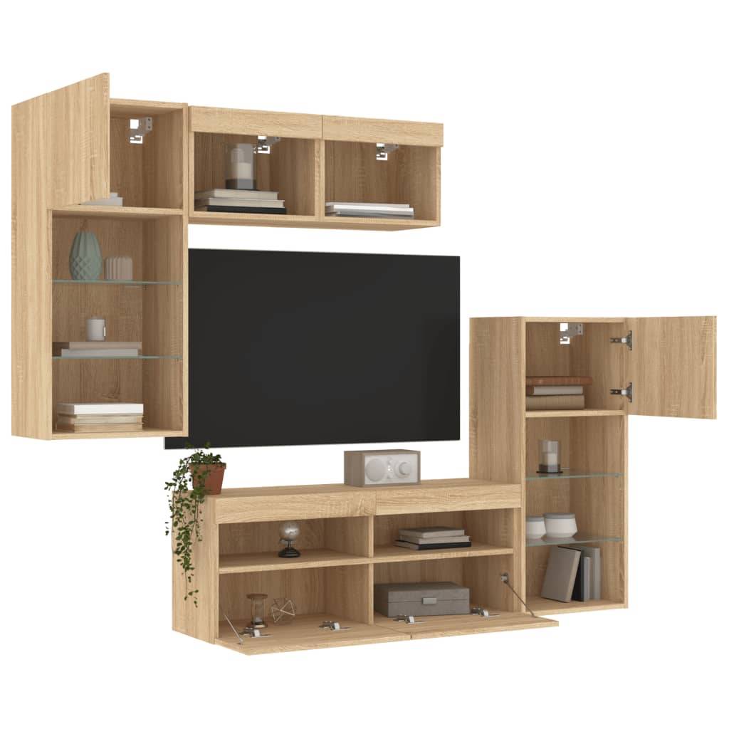 vidaXL 5-tlg. Wohnwand mit LED-Beleuchtung Sonoma-Eiche Holzwerkstoff