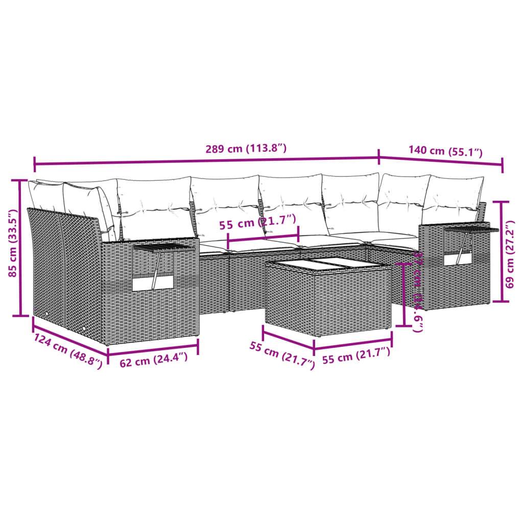 vidaXL 8-tlg. Garten-Sofagarnitur mit Kissen Grau Poly Rattan