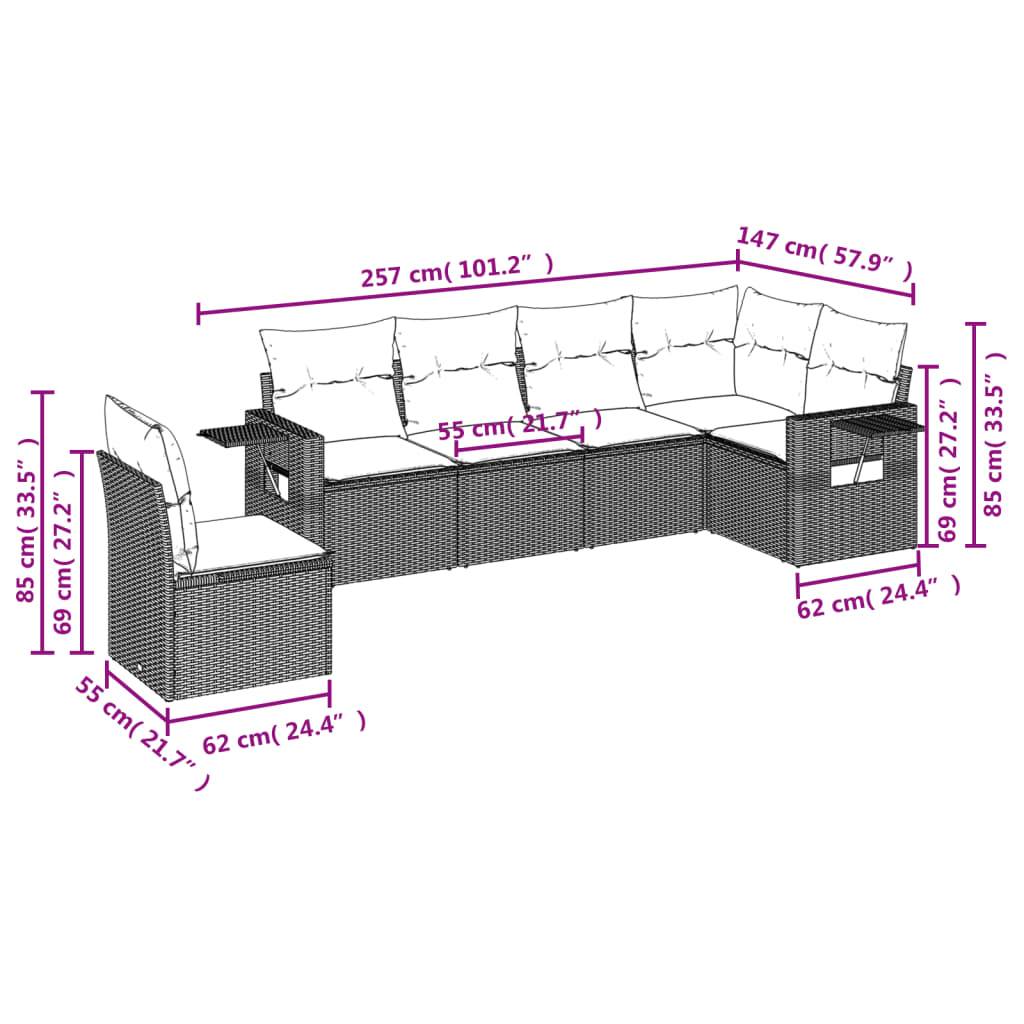 vidaXL 6-tlg. Garten-Sofagarnitur mit Kissen Grau Poly Rattan