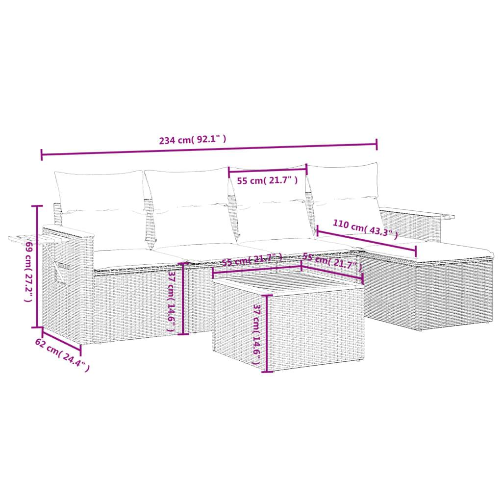 vidaXL 6-tlg. Garten-Sofagarnitur mit Kissen Grau Poly Rattan