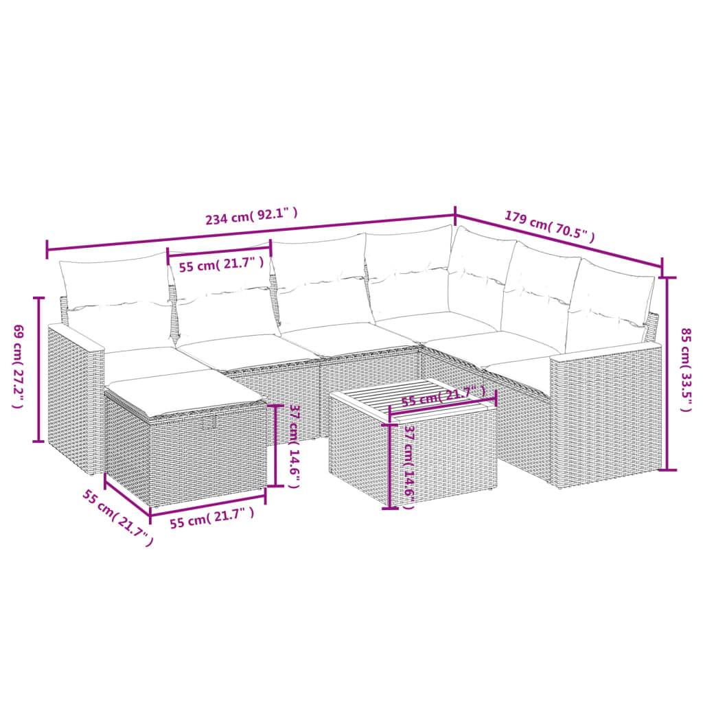 vidaXL 8-tlg. Garten-Sofagarnitur mit Kissen Schwarz Poly Rattan