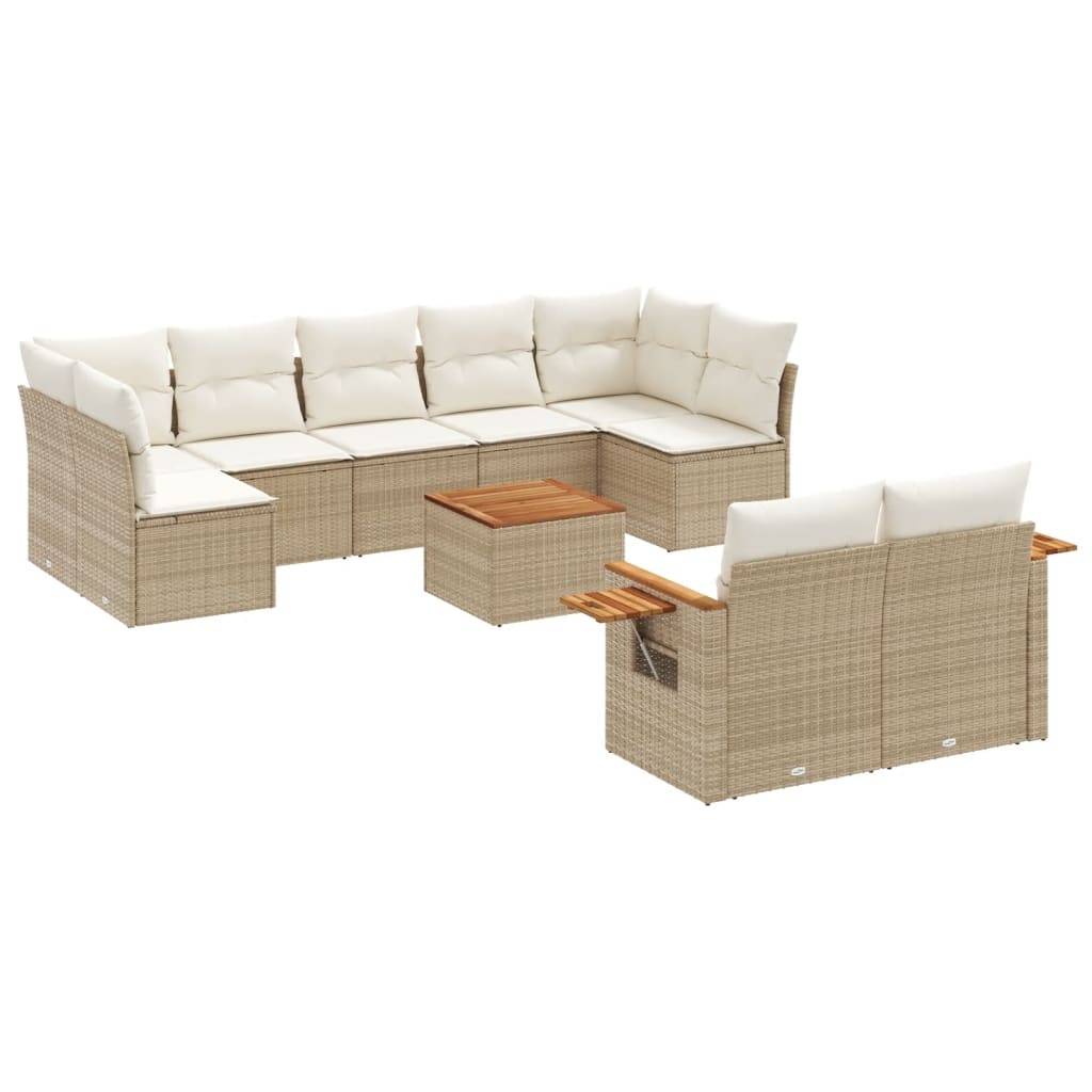 vidaXL 10-tlg. Garten-Sofagarnitur mit Kissen Beige Poly Rattan