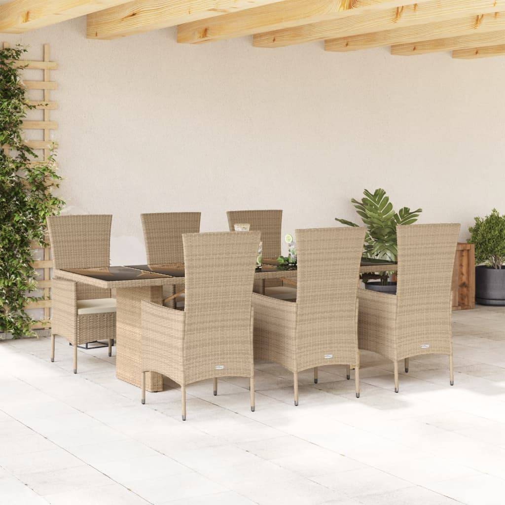 vidaXL 7-tlg. Garten-Essgruppe mit Kissen Beige Poly Rattan