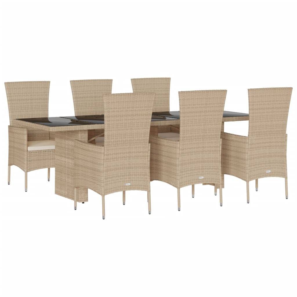 vidaXL 7-tlg. Garten-Essgruppe mit Kissen Beige Poly Rattan