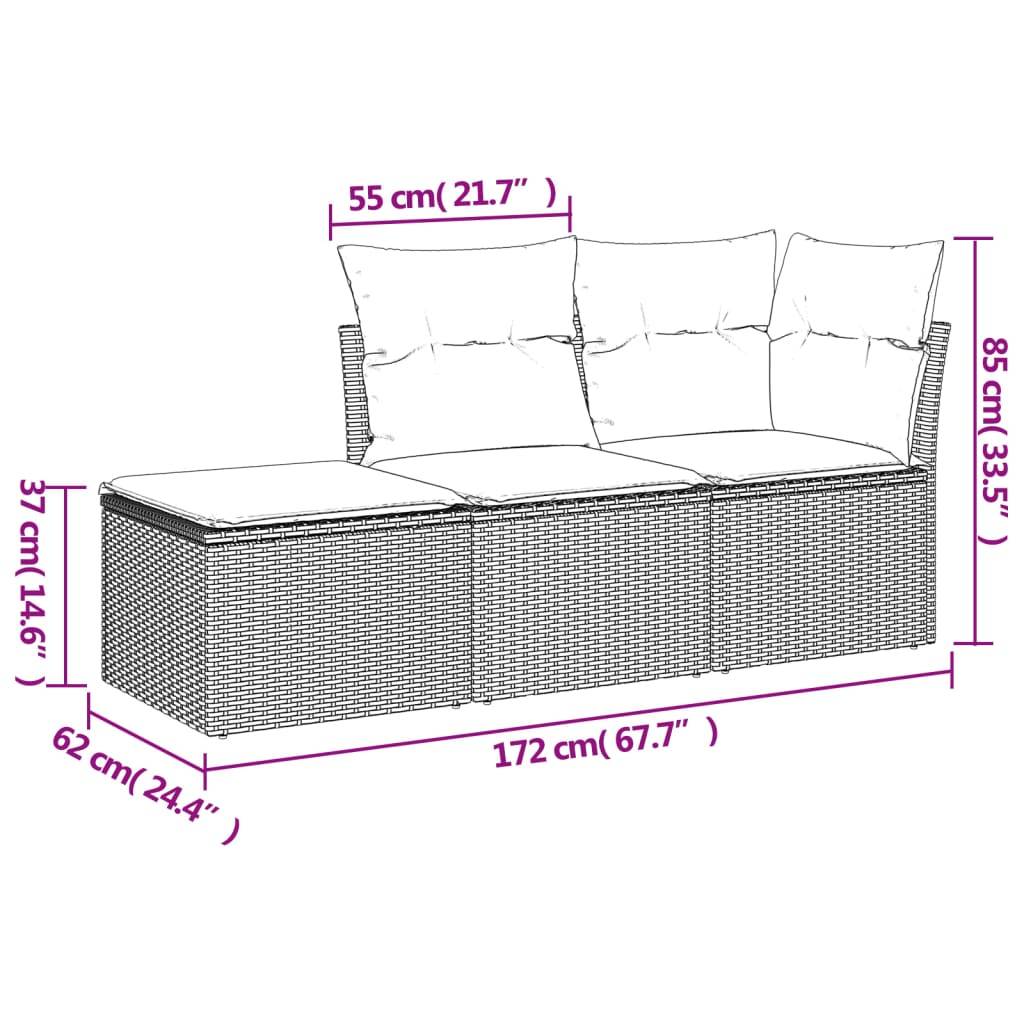vidaXL 3-tlg. Garten-Sofagarnitur mit Kissen Grau Poly Rattan