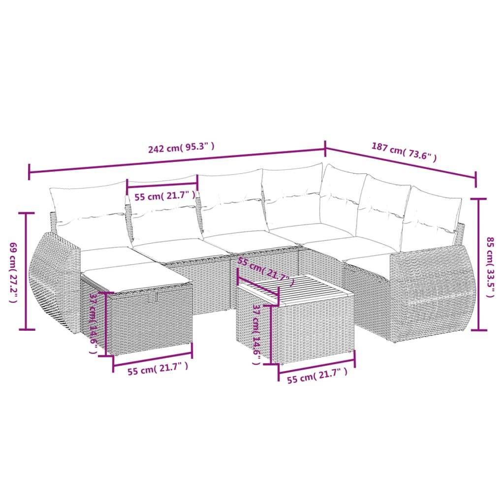 vidaXL 8-tlg. Garten-Sofagarnitur mit Kissen Grau Poly Rattan