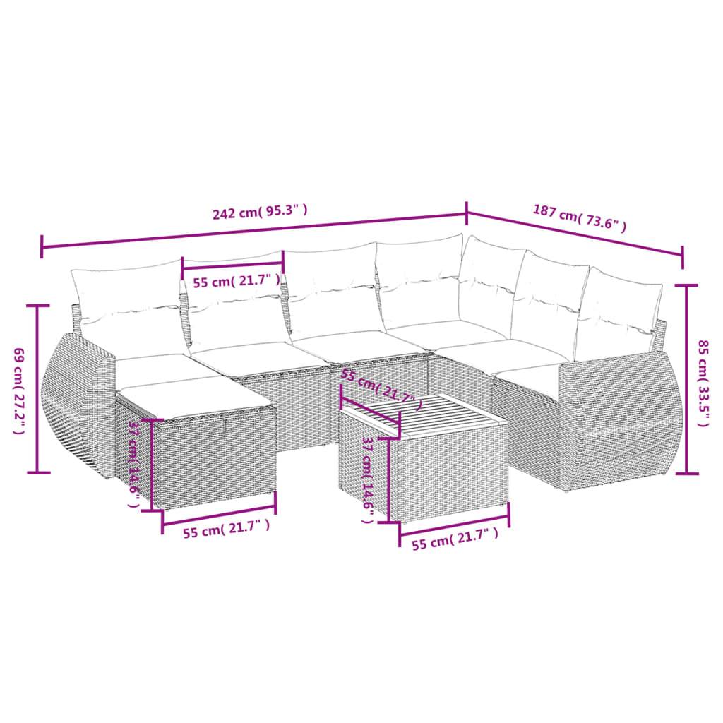 vidaXL 8-tlg. Garten-Sofagarnitur mit Kissen Schwarz Poly Rattan