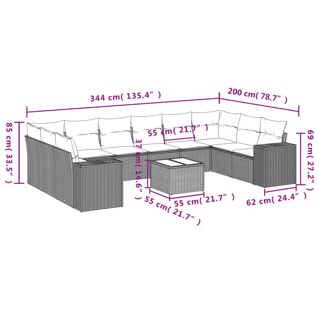 vidaXL 11-tlg. Garten-Sofagarnitur mit Kissen Grau Poly Rattan