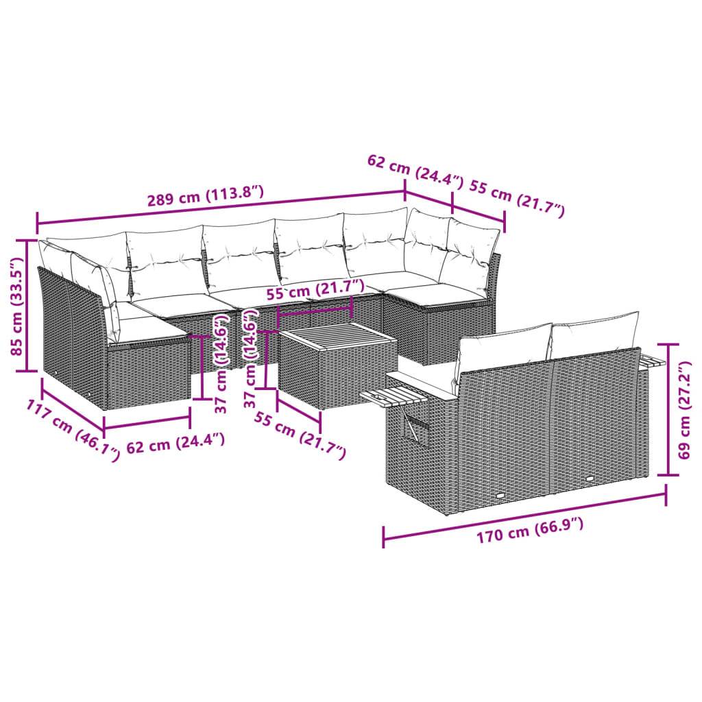 vidaXL 10-tlg. Garten-Sofagarnitur mit Kissen Schwarz Poly Rattan