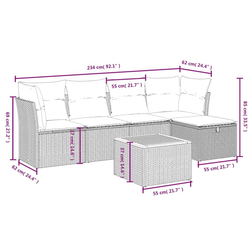 vidaXL 6-tlg. Garten-Sofagarnitur mit Kissen Schwarz Poly Rattan