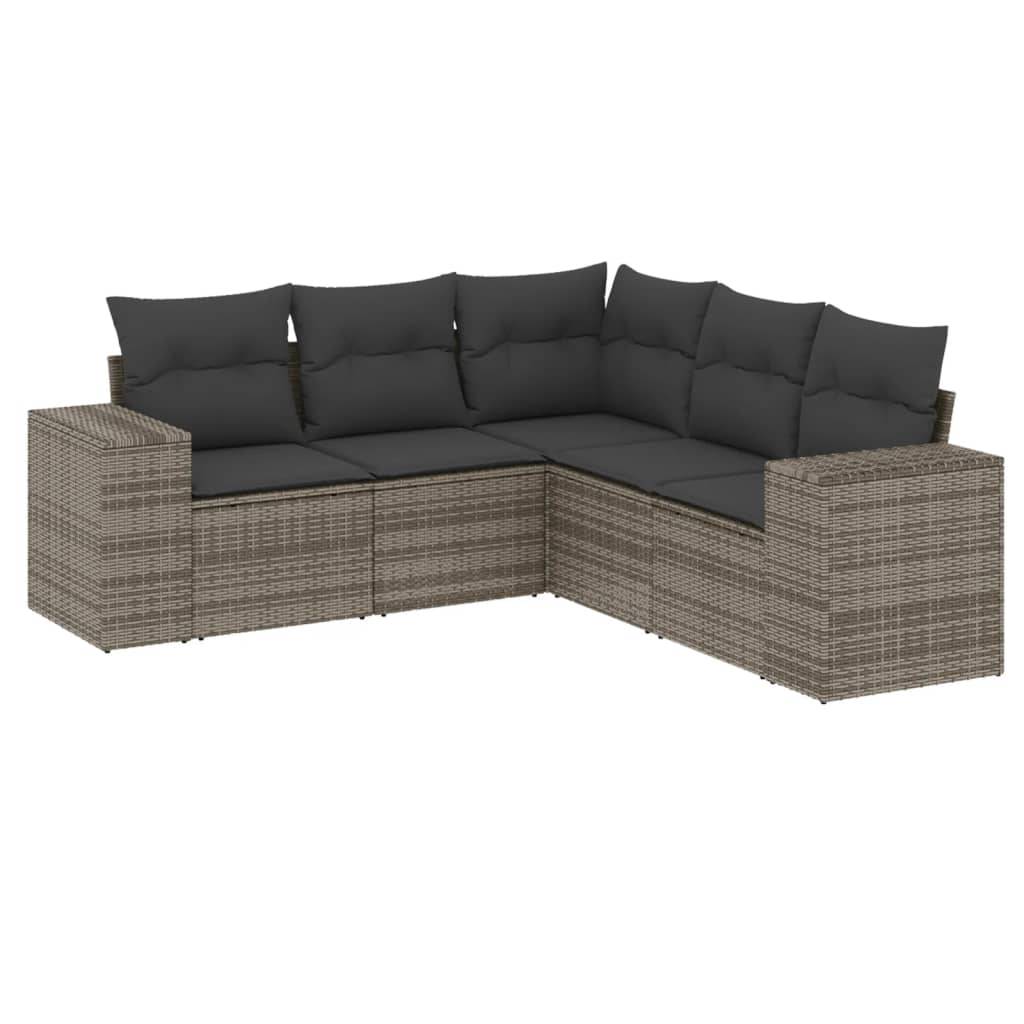 vidaXL 5-tlg. Garten-Sofagarnitur mit Kissen Grau Poly Rattan