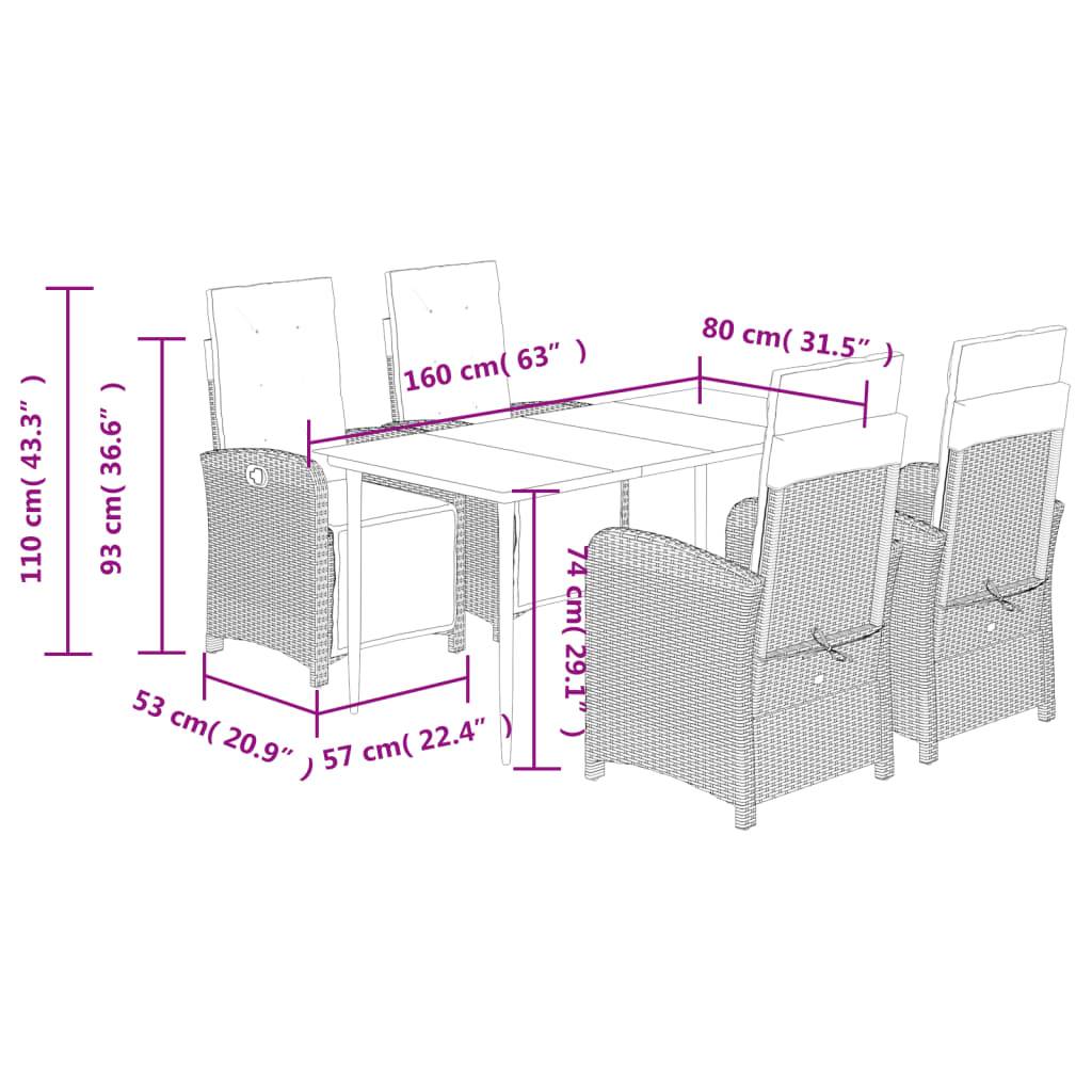 vidaXL 5-tlg. Garten-Essgruppe mit Kissen Schwarz Poly Rattan