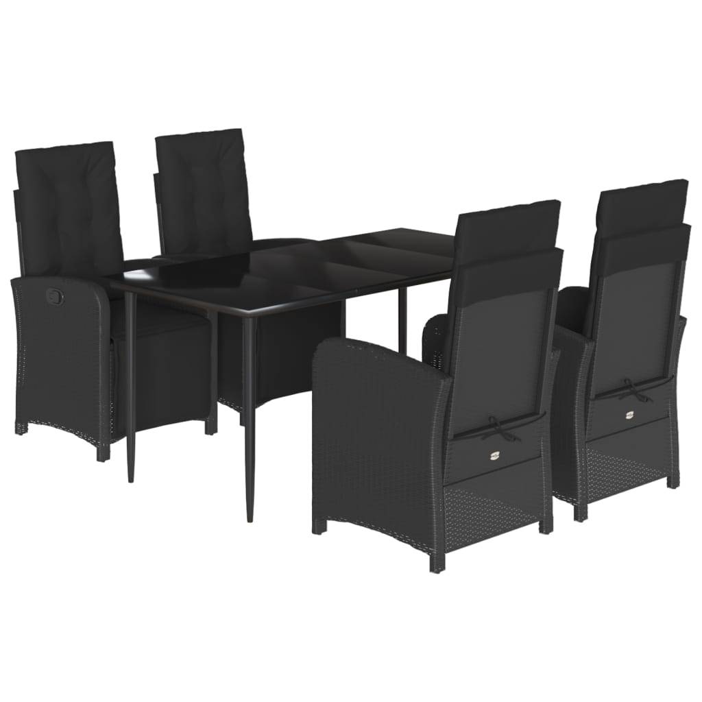 vidaXL 5-tlg. Garten-Essgruppe mit Kissen Schwarz Poly Rattan