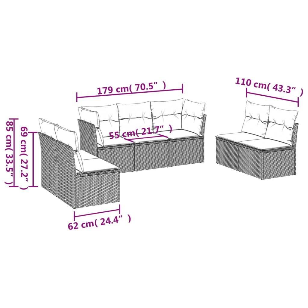 vidaXL 7-tlg. Garten-Sofagarnitur mit Kissen Hellgrau Poly Rattan