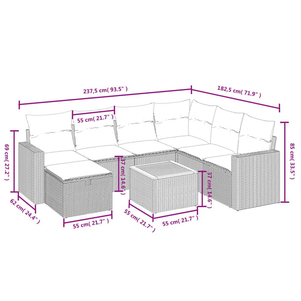 vidaXL 8-tlg. Garten-Sofagarnitur mit Kissen Schwarz Poly Rattan