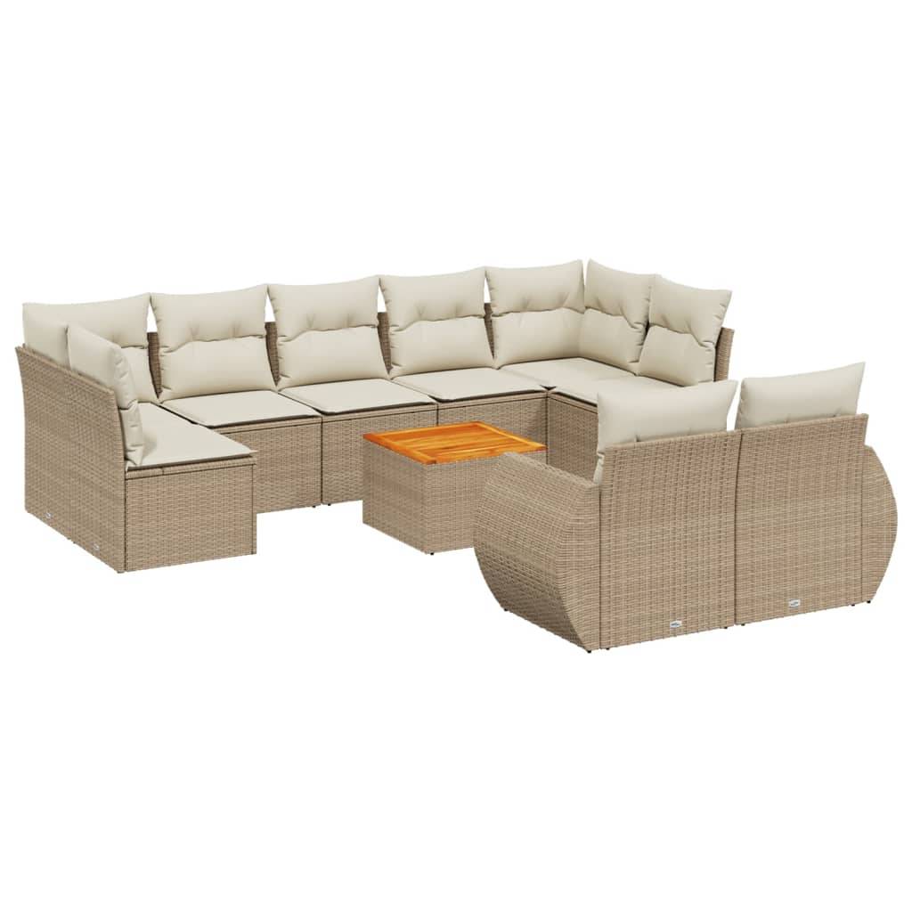 vidaXL 10-tlg. Garten-Sofagarnitur mit Kissen Beige Poly Rattan