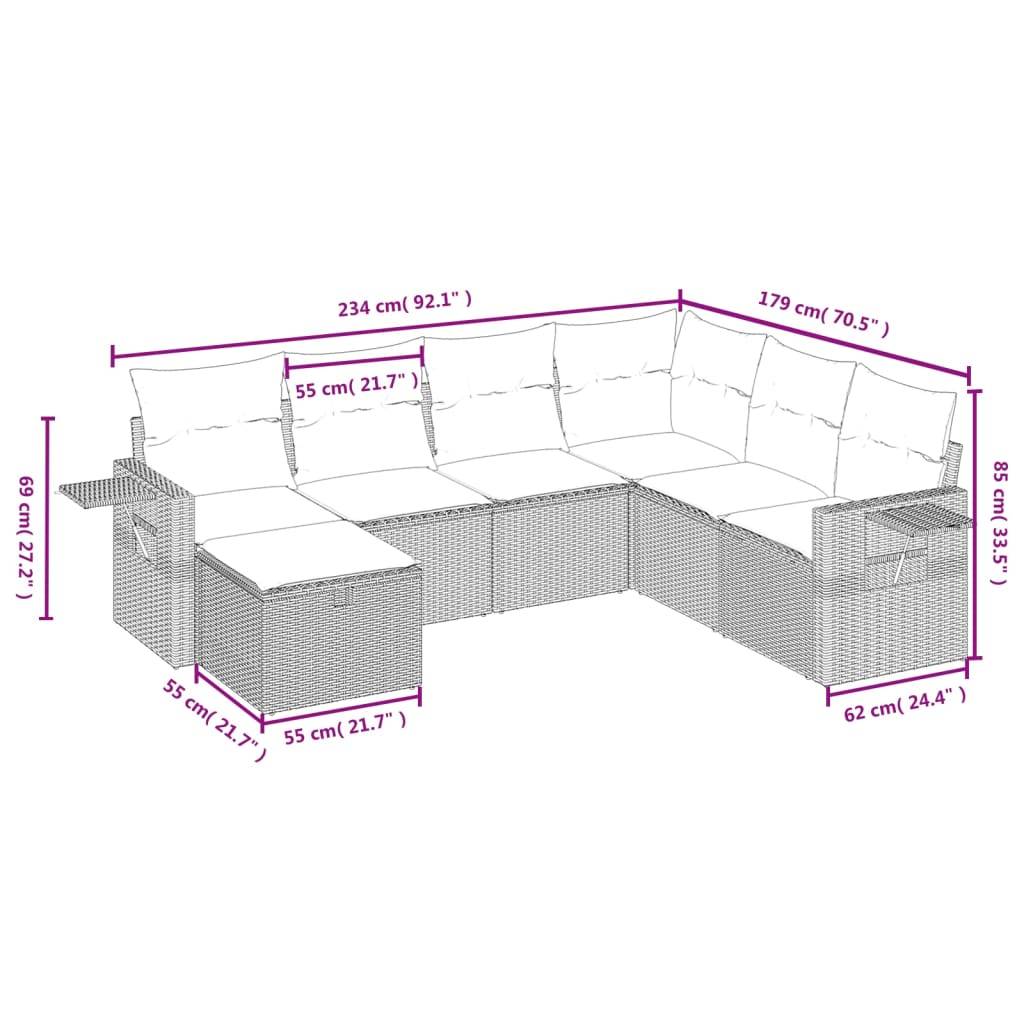 vidaXL 7-tlg. Garten-Sofagarnitur mit Kissen Schwarz Poly Rattan