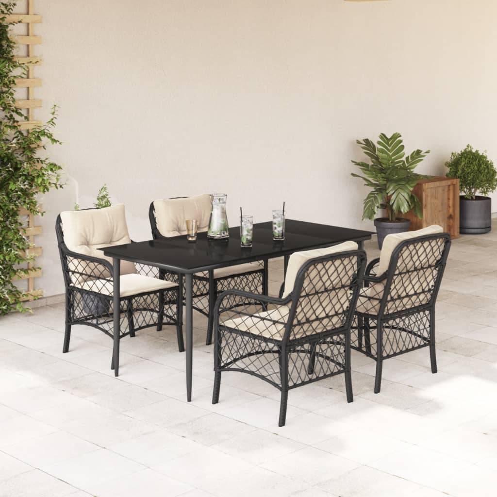 vidaXL 5-tlg. Garten-Essgruppe mit Kissen Schwarz Poly Rattan