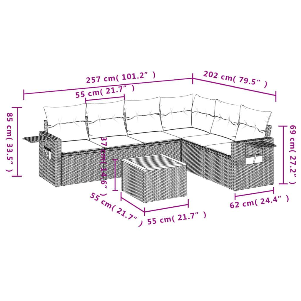 vidaXL 7-teiliges Gartensofa-Set mit Kissen, schwarzes Polyrattan