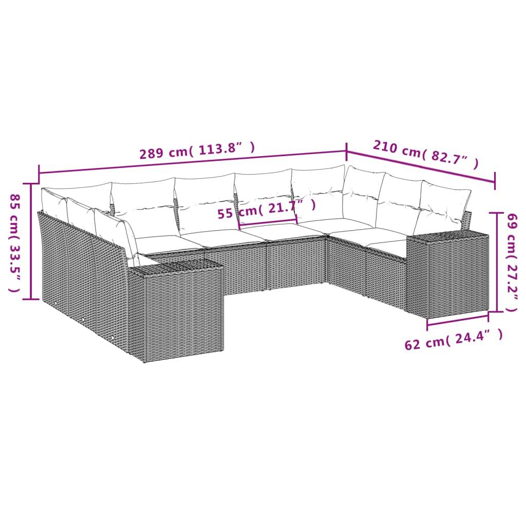 vidaXL 9-tlg. Garten-Sofagarnitur mit Kissen Schwarz Poly Rattan