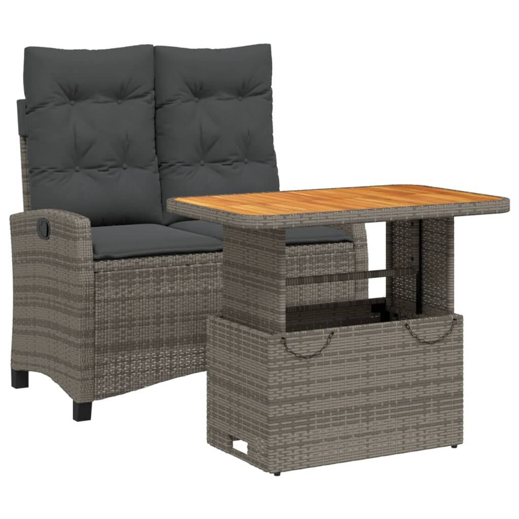 vidaXL 2-tlg. Garten-Essgruppe mit Kissen Grau Poly Rattan