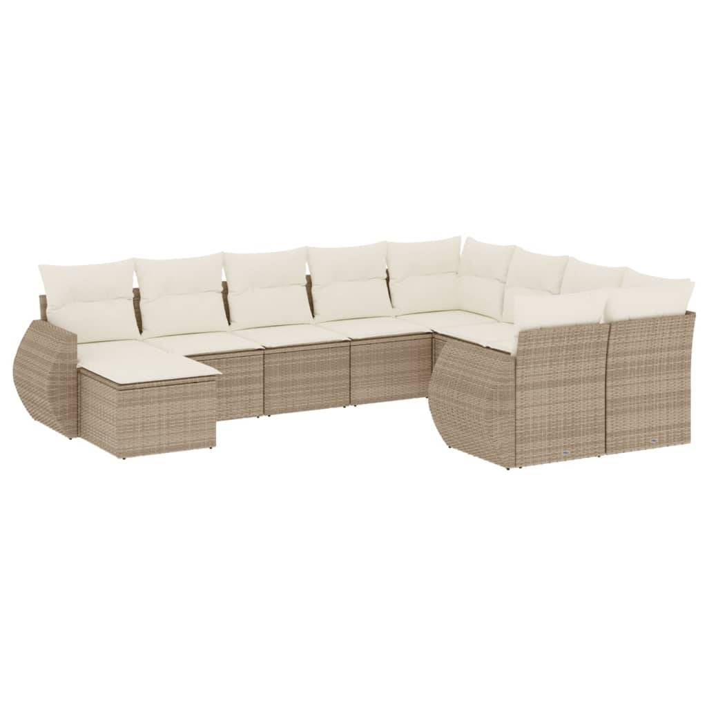 vidaXL 10-tlg. Garten-Sofagarnitur mit Kissen Beige Poly Rattan