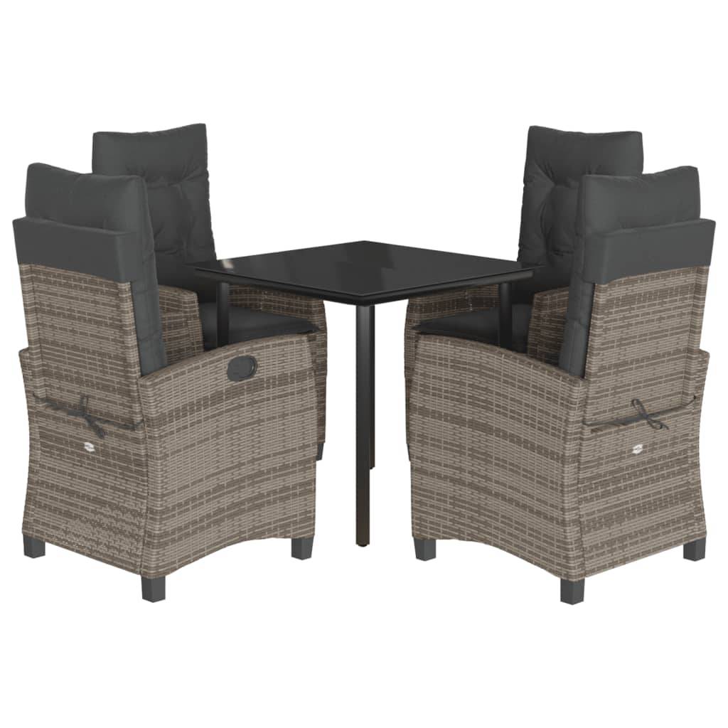 vidaXL 5-tlg. Garten-Essgruppe mit Kissen Grau Poly Rattan