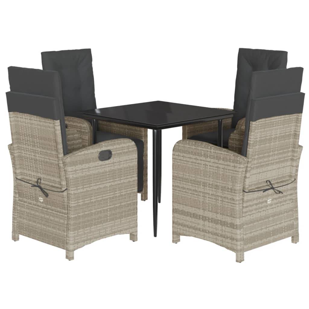 vidaXL 5-tlg. Garten-Essgruppe mit Kissen Hellgrau Poly Rattan