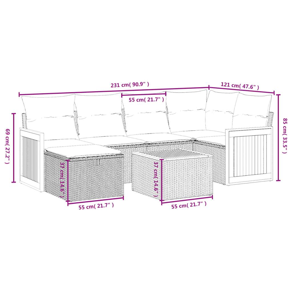 vidaXL 7-tlg. Garten-Sofagarnitur mit Kissen Schwarz Poly Rattan