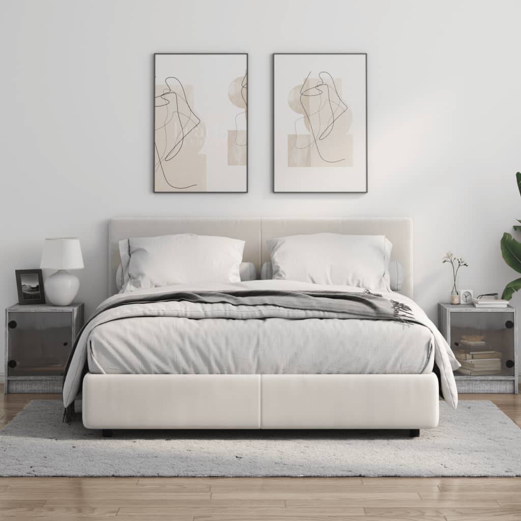 vidaXL Nachttische mit Glastüren 2 Stk. Grau Sonoma 35x37x42 cm