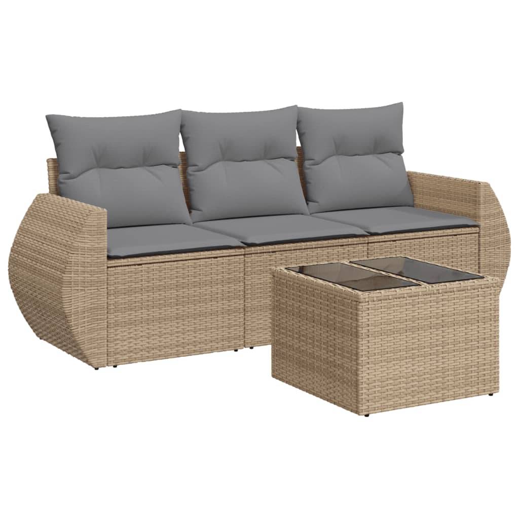 vidaXL 4-tlg. Garten-Sofagarnitur mit Kissen Beige Poly Rattan