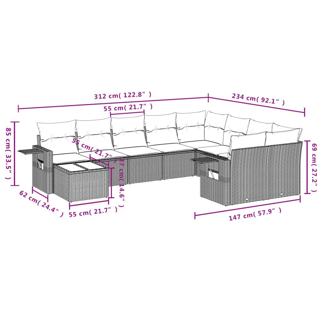 vidaXL 10-tlg. Garten-Sofagarnitur mit Kissen Braun Poly Rattan