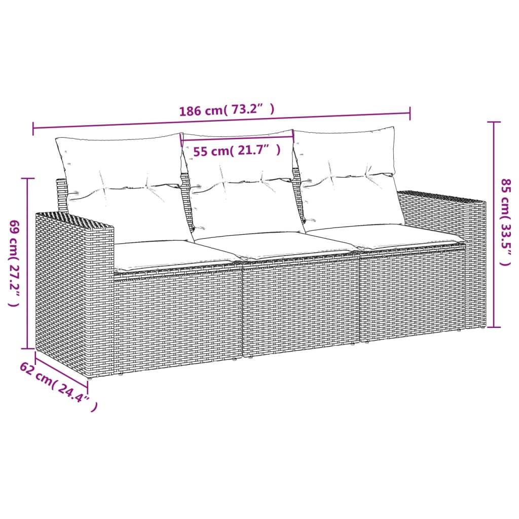 vidaXL 3-tlg. Garten-Sofagarnitur mit Kissen Hellgrau Poly Rattan