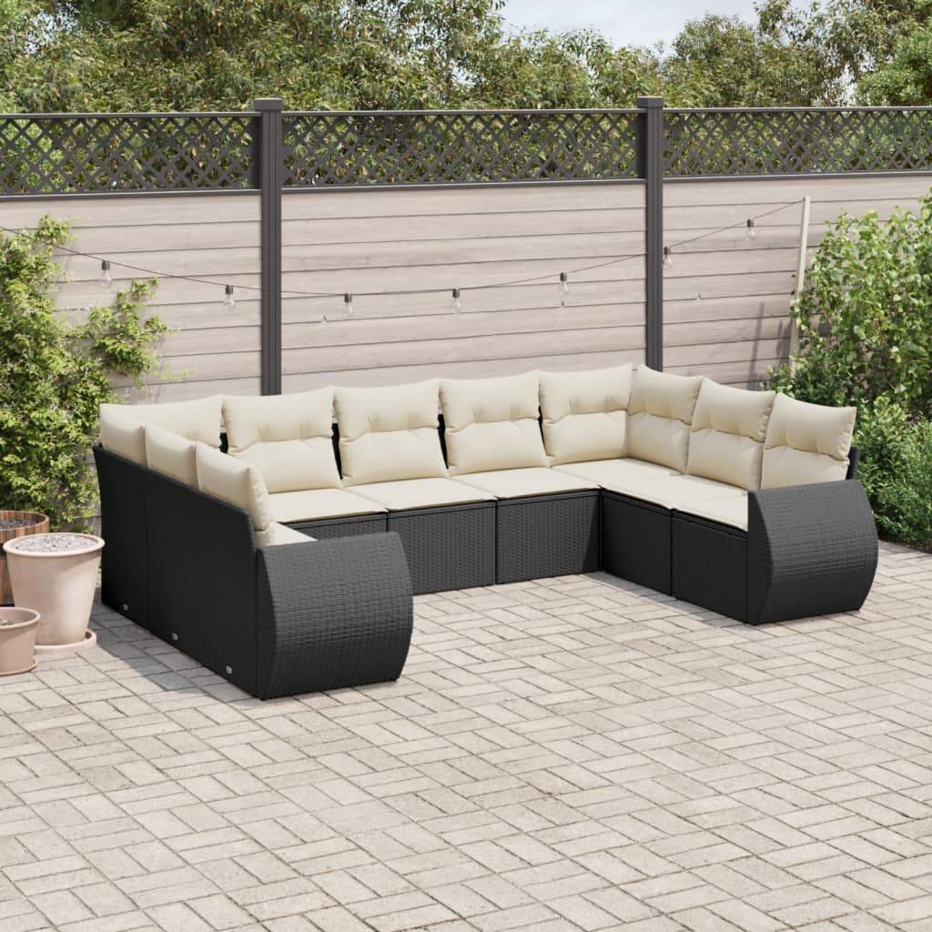 vidaXL 9-tlg. Garten-Sofagarnitur mit Kissen Schwarz Poly Rattan